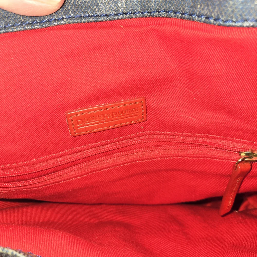 Dooney & Bourke Blue Canvas Tote Bag Red Trim Good Condition - Picture 6 of 15